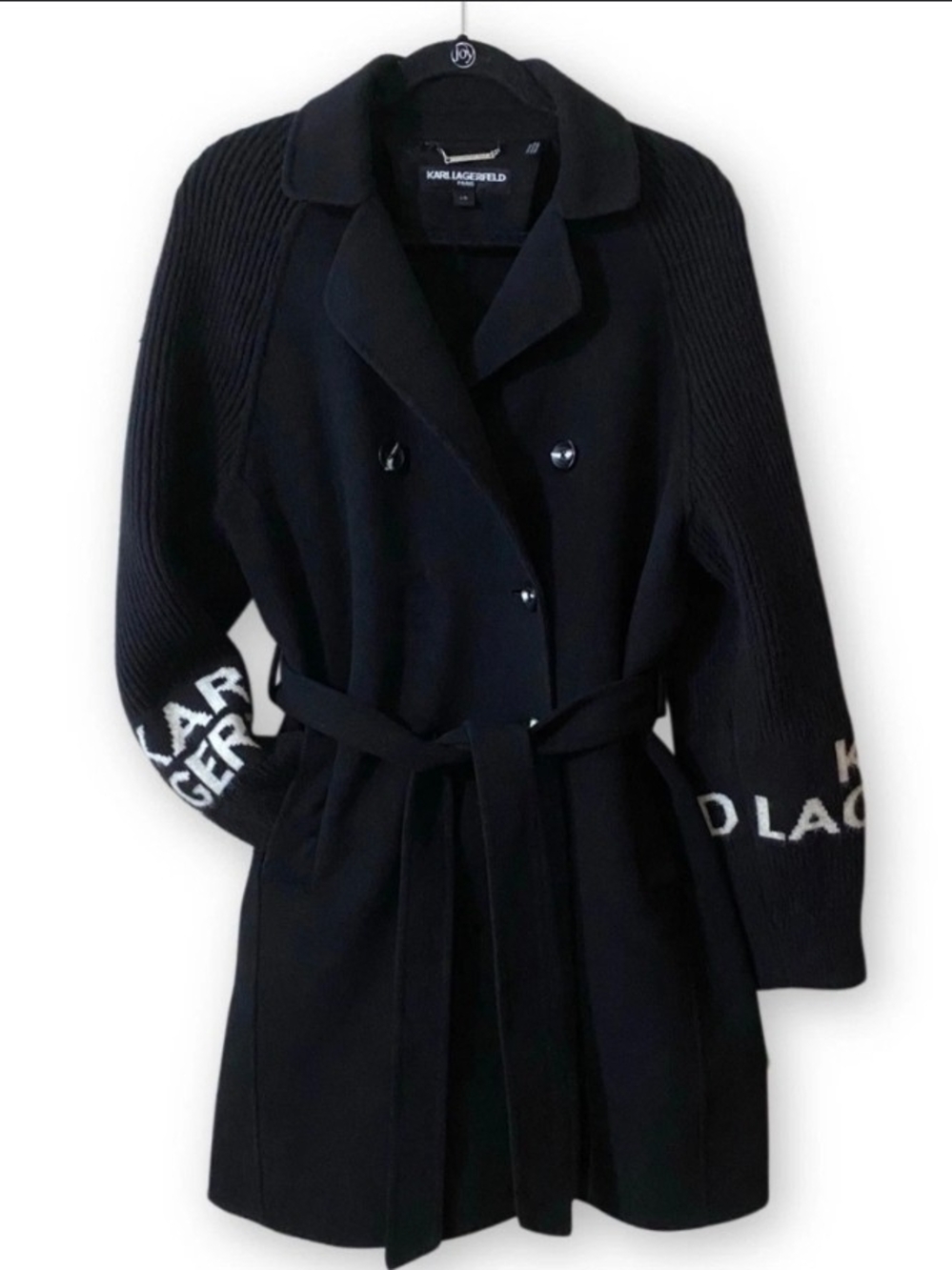Karl Lagerfeld Black Belted Double-Breasted Coat